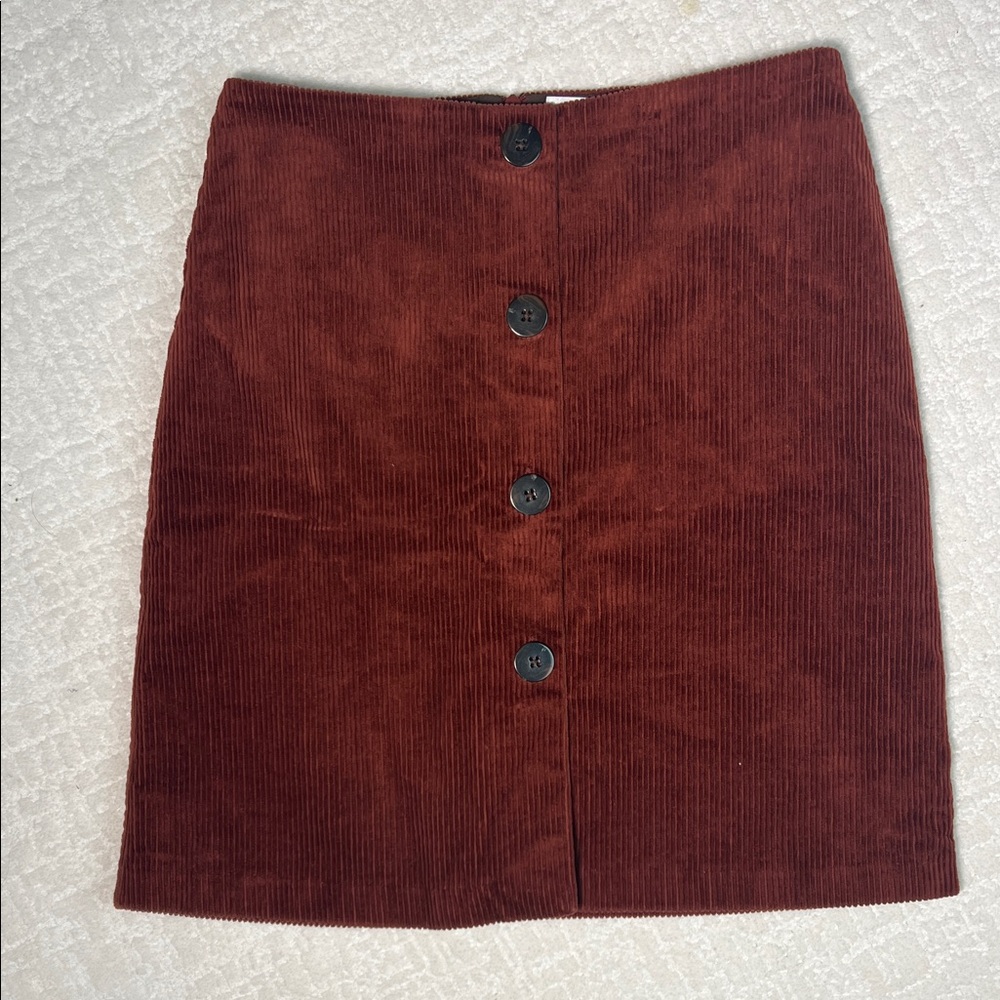 Simons Contemporaine corduroy rust brown lined button accent pencil skirt 4 - Picture 1 of 8